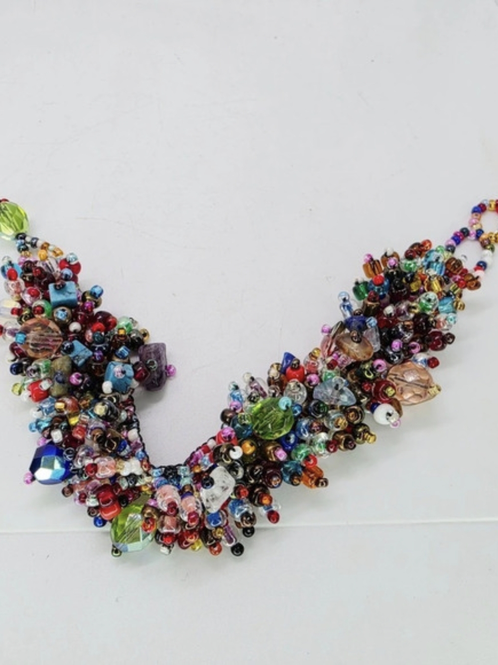 Bohemian Chunky Cluster Bracelet Beaded Gemstone Glass Pearl Wide Cuff Toggle 7